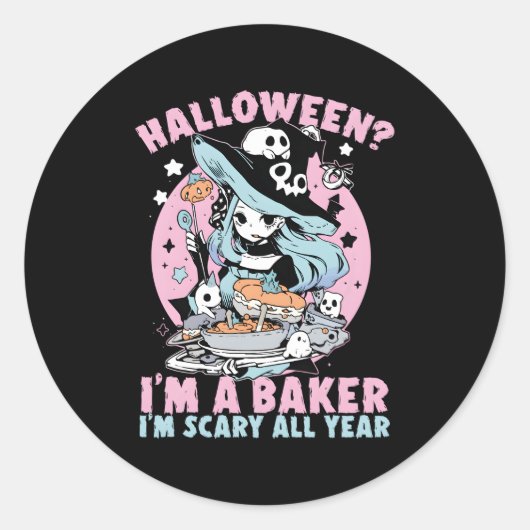 Sticker Rond Baker Halloween Bake Trick ou traitement de peur (Devant)