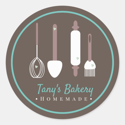 Sticker Rond Bakers Ustensiles Cake Logo Boulangerie Maison (Devant)