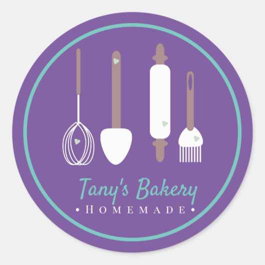 Sticker Rond Bakers Ustensiles Cake Logo Boulangerie Maison (Devant)
