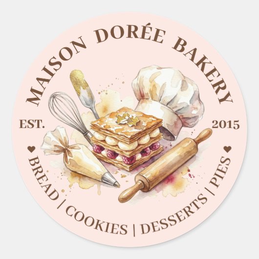Sticker Rond Bakery Pastry Chef Gold Baking Catering Thank You (Devant)