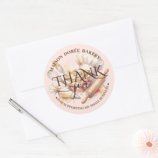 Sticker Rond Bakery Pastry Chef Gold Baking Catering Thank You (Enveloppe)