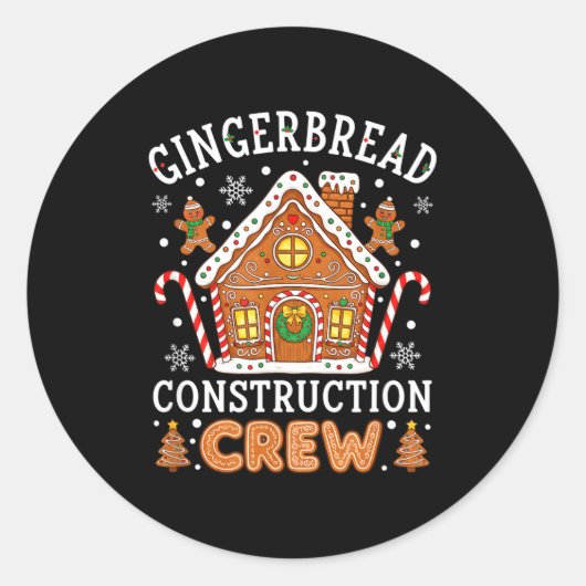Sticker Rond Baking Gingerbread House Construction Crew Christm (Devant)