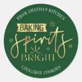 Sticker Rond Baking Spirits Bright Green Gold Cookies de Noël (Devant)