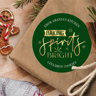 Sticker Rond Baking Spirits Bright Green Gold Cookies de Noël