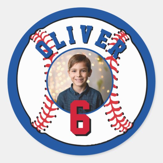 Sticker Rond Bal de baseball Enfants Photo Anniversaire (Devant)