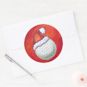 Sticker Rond Bal de golf à Santa Hat sur Red (Enveloppe)
