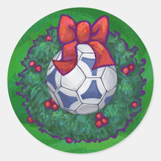 Sticker Rond Bal de soccer blanc et bleu sur vert (Devant)