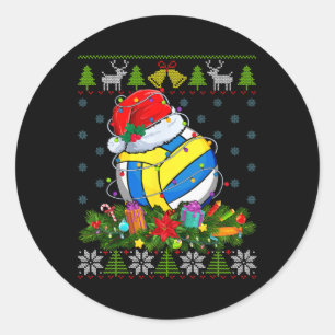 Sticker Rond Bal de volley-ball Santa Hat Noël Lumière Vilaine