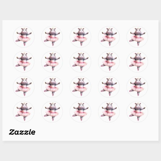 Sticker Rond Bal hippo de danse (Feuille)