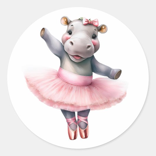 Sticker Rond Bal hippo de danse (Devant)