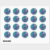 Sticker Rond Bal masqué bleu sarcelle et violet (Feuille)