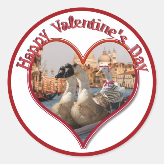 Sticker Rond Balade romantique en gondole pour la Saint-Valenti (Devant)