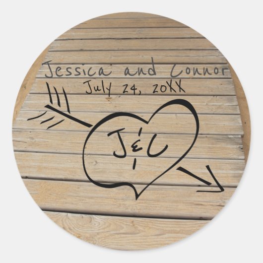 Sticker Rond Balade Rustique, Coeur & Initiales Mariage de plag (Devant)