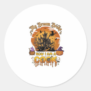 Sticker Rond Balai Brisé Cuisine Maison Hantée Halloween Chaudr