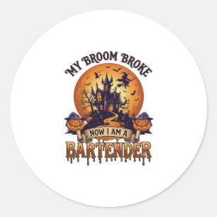 Sticker Rond Balai Cassa Barman Halloween Maison Hantée Sorci