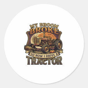 Sticker Rond Balai Cassa Tracteur Citrouille Lune