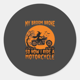 Sticker Rond Balai Casse Halloween Sorcière Moto Chauves-Souris