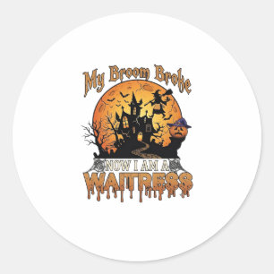 Sticker Rond Balai Cassé Serveuse Halloween Sorcière Maison Han