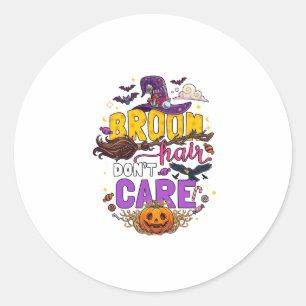 Sticker Rond Balai Cheveux N'importe Halloween Sorcière Chapeau