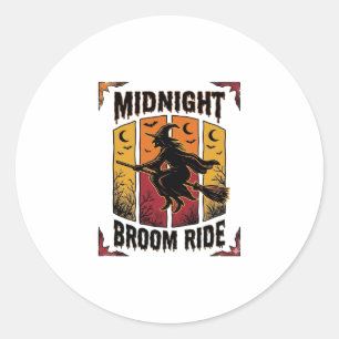 Sticker Rond Balai de minuit Vintage Sorcière Halloween Graphiq