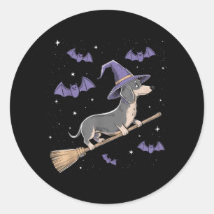 Sticker Rond Balai de sorcière drôle Amoureux de Dachshund Effr