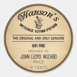 Sticker Rond Balai de sorcière vintage de vol d'apothicaire de
