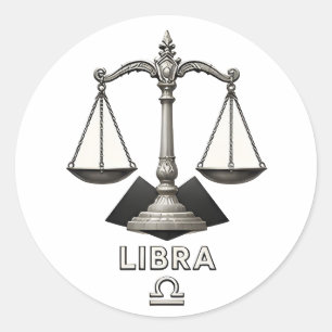 Sticker Rond Balance zodiacale de la Balance Classique Noir Bla