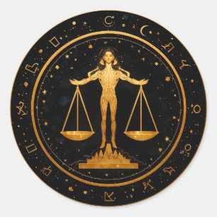 Sticker Rond Balance zodiacale en or