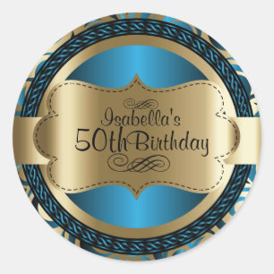 Sticker Rond Balayage bleu et or Abstrait anniversaire