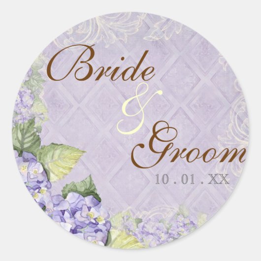 Sticker Rond Balayage d'Hydrangée violette - Sceau Mariage ou S (Devant)