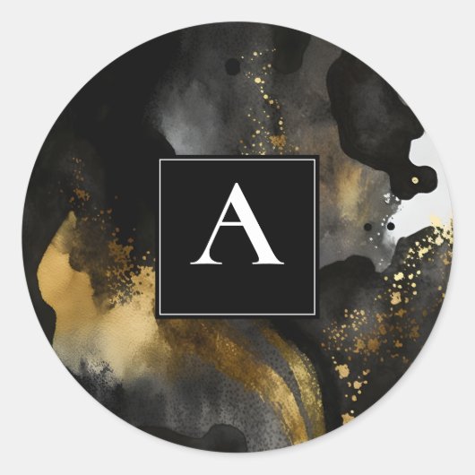Sticker Rond Balayage Primordial | Design Abstrait Or Noir (Devant)