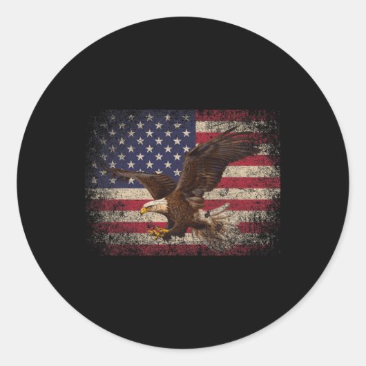 Sticker Rond Bald Eagle 4 juillet cadeau de Noël American Fla (Devant)