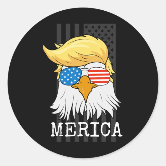 Sticker Rond Bald Eagle 4 juillet Trump Drapeau américain drôle (Devant)