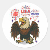 Sticker Rond Bald Eagle avec Fireworks - USA 250 ans 1776-2026 (Devant)