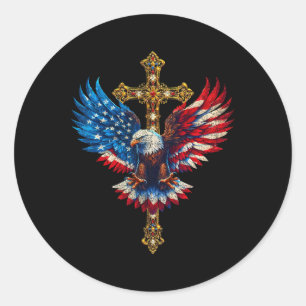 Sticker Rond Bald Eagle foi chrétienne Ctoss Usa Drapeau Patrio