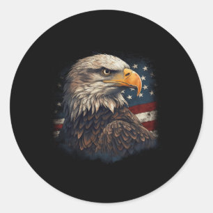Sticker Rond Bald Eagle Us American Flag 4 juillet Fier Part