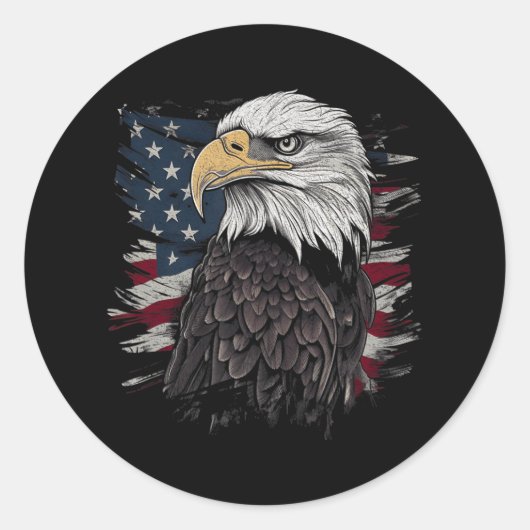 Sticker Rond Bald Eagle USA Drapeau américain Patriotic Graphis (Devant)
