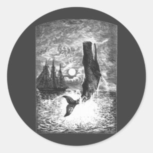 Sticker Rond Baleine à tête carrée faisant une cabriole, Animau
