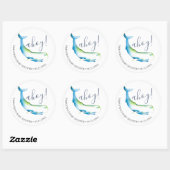 Sticker Rond Baleine aquarelle et étoile de mer bleue (Feuille)