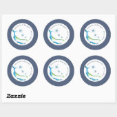 Sticker Rond Baleine aquarelle et étoile de mer bleue  (Feuille)