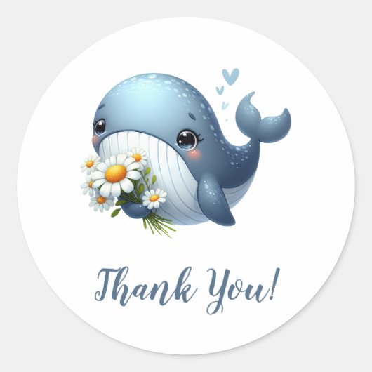 Sticker Rond Baleine bleue avec Merci de tournesol (Devant)