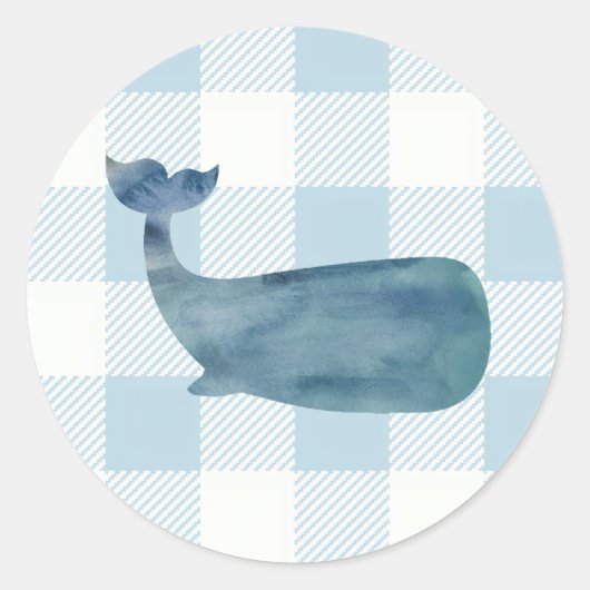 Sticker Rond Baleine bleue En vichy nautique (Devant)