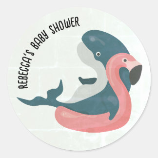 Sticker Rond Baleine dans la piscine bébé douche