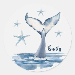Sticker Rond Baleine Douce Dans La Mer Avec Le Nom