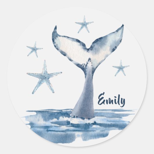 Sticker Rond Baleine Douce Dans La Mer Avec Le Nom (Devant)