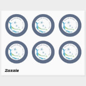 Sticker Rond Baleine et Étoile de Mer Aquarelle Bleue  (Feuille)