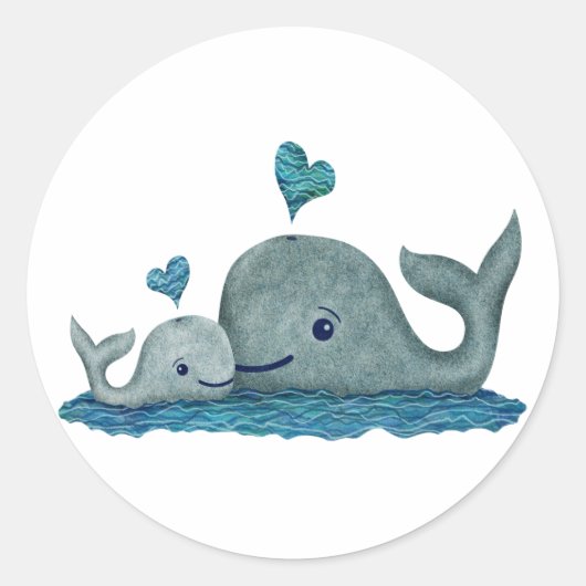 Sticker Rond Baleine maman et bébé nager dans la mer (Devant)
