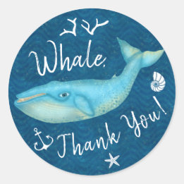 Sticker Rond Baleine Merci Nautilus Plage Bleu Marine Océan Mer