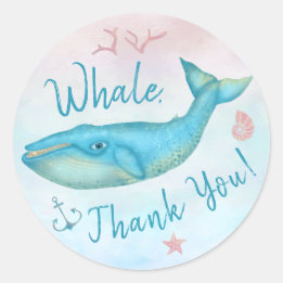 Sticker Rond Baleine Merci Nautilus Plage Bleu Turquoise Océan