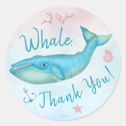 Sticker Rond Baleine Merci Plage Nautique Turquoise Océan Bleu 